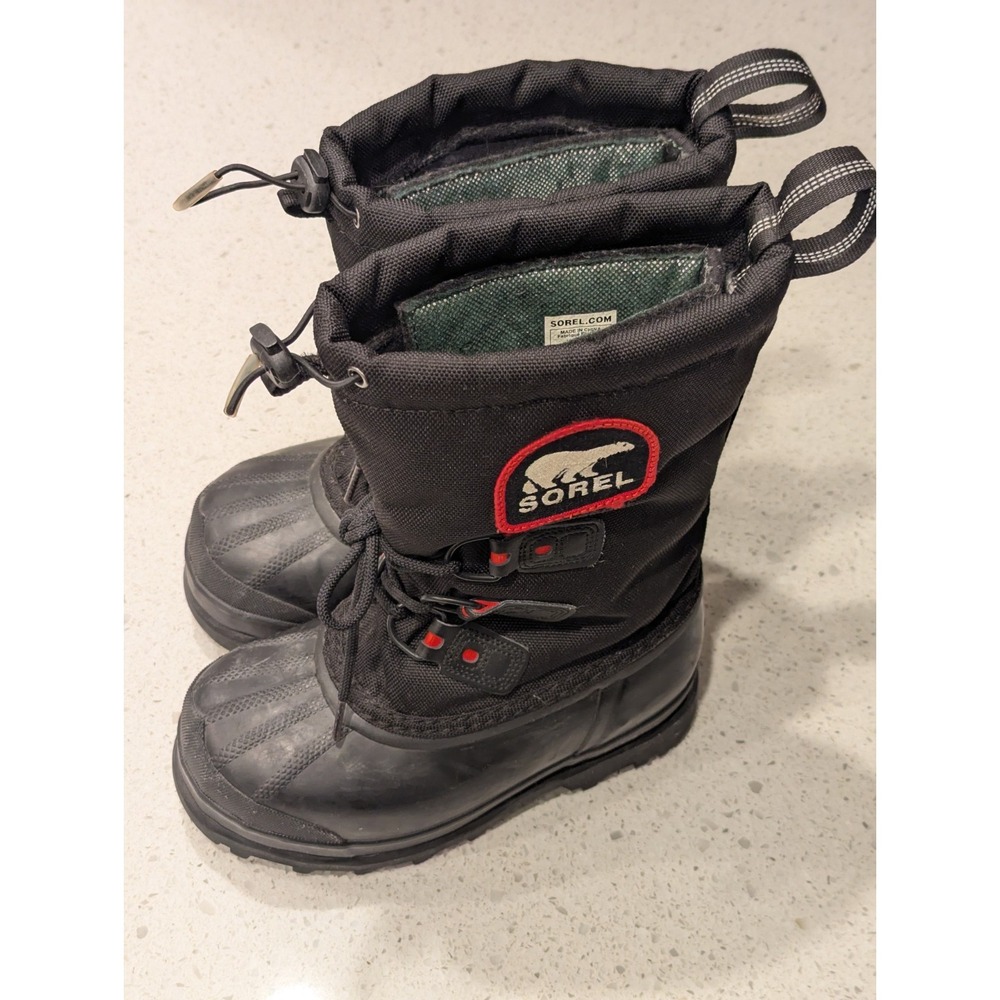 Sorel Youth Glacier Extreme Weather‎ Boots Size 2 Black Waterproof Winter Lined